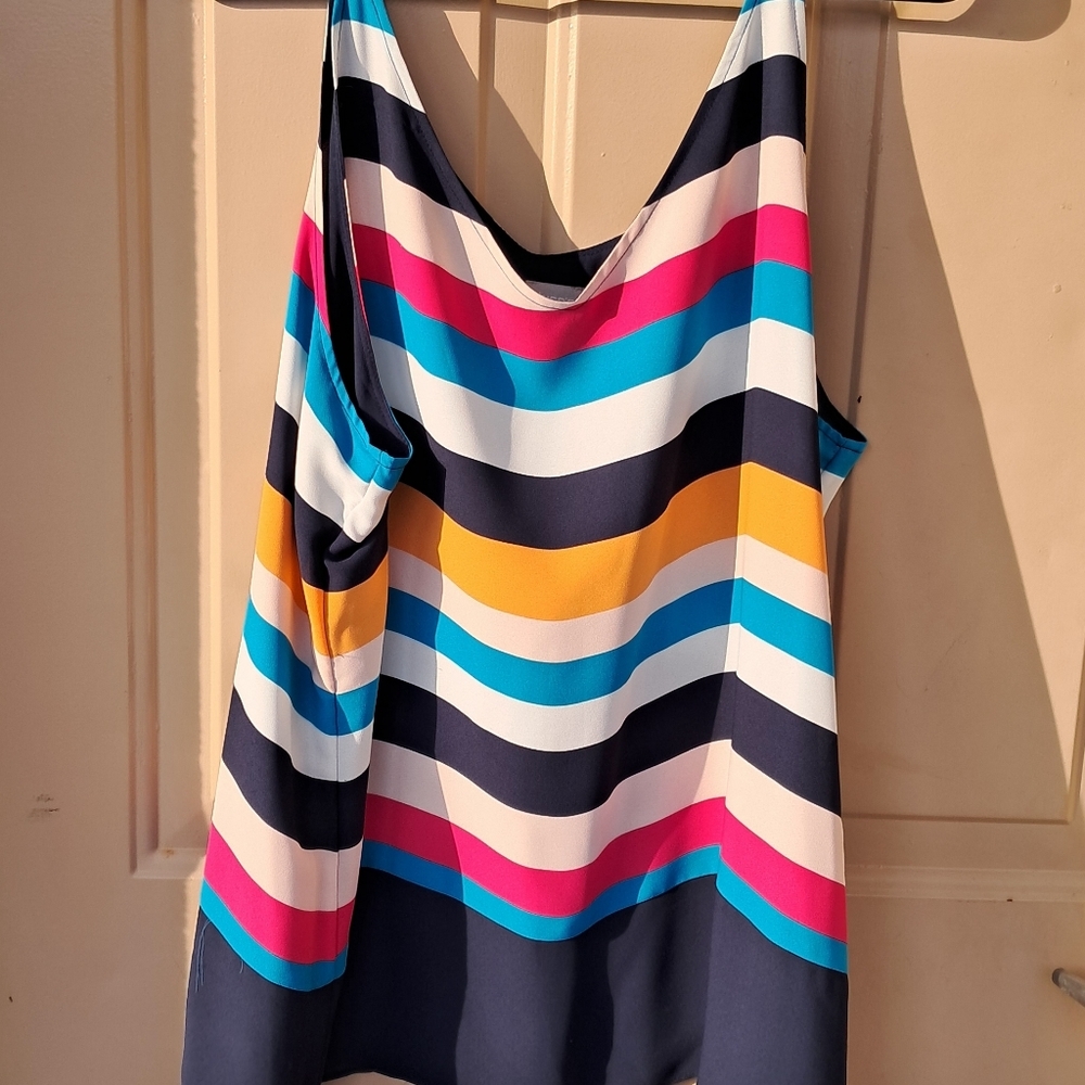 CHICOS SIZE 3 STRIPED COLORFUL TANK TUNIC FEMININE COMFORT SUMMER NAUTICAL NWOT